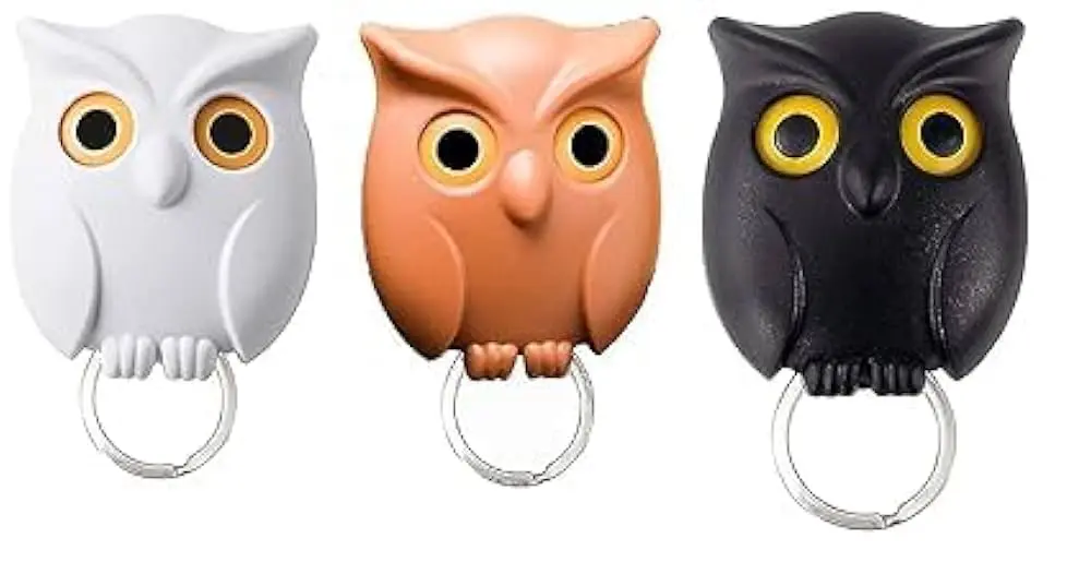 AGAS Magnetic Owl Key Holder Cute,Night Owl Keyring Holder, Automatic Open Close Eyes Creative Key Hanger Holder (PACK of 3)